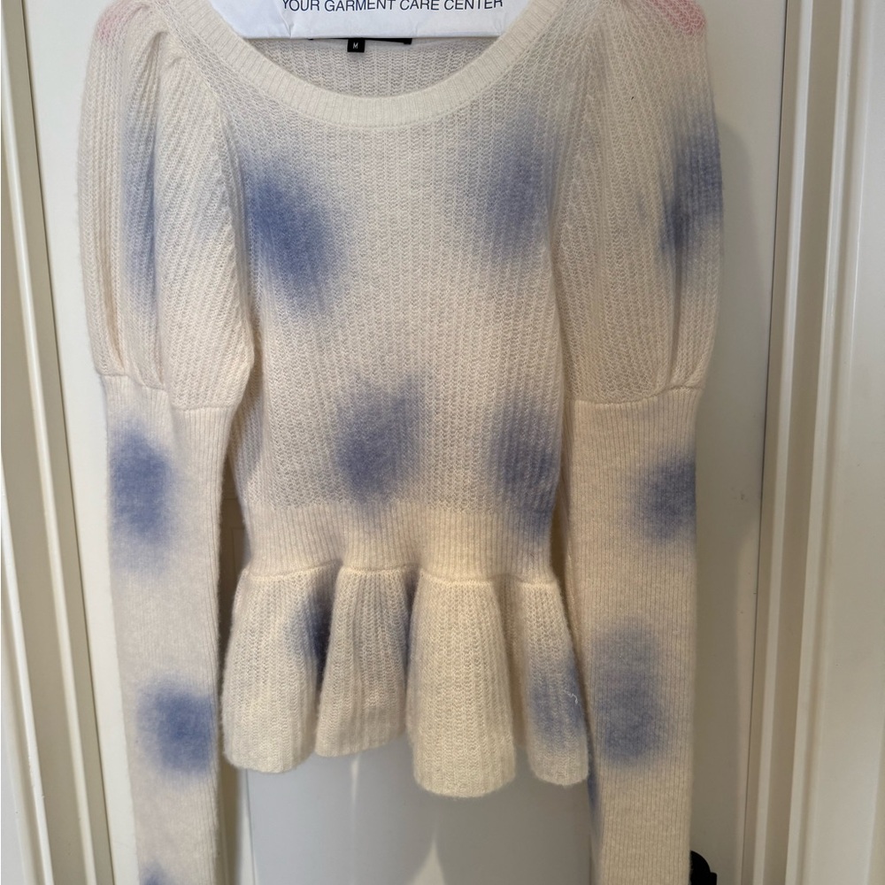 Susan Fang Peplum Cream and Blue Women's Cashmere Sweater